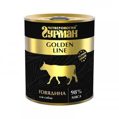 Четвероногий Гурман Golden line консервированный корм для взрослых собак с натуральной говядиной в желе - 340 г х 12 шт