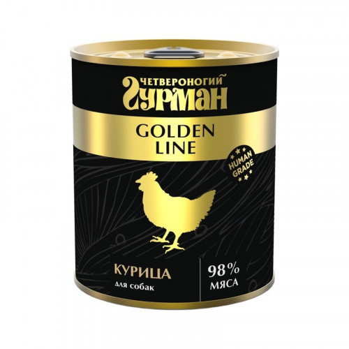 Четвероногий Гурман Golden line консервированный корм для взрослых собак с натуральной курицей в желе - 340 г х 12 шт