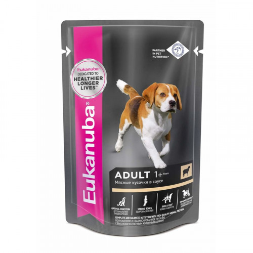 Влажный корм Eukanuba Adult Dog для собак с ягненком в соусе в паучах - 100 г х 24 шт