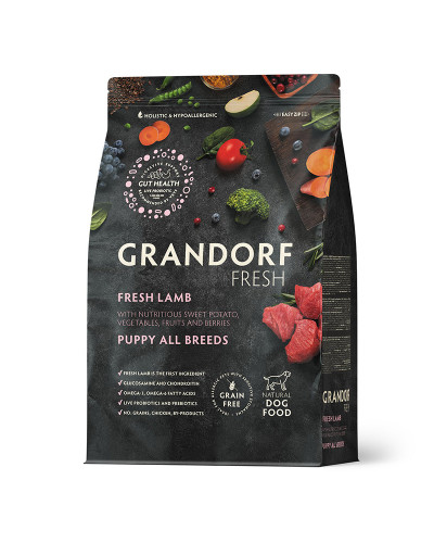 Grandorf Fresh для щенков, беременных или кормящих собак со свежим мясом ягненка и бататом