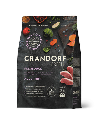 Grandorf Fresh для взрослых собак мелких пород, свежее мясо утки с бататом, диетическая формула для особо аллергичных собак