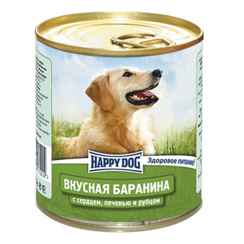 Happy Dog Вкусная Баранина с сердцем, печенью и рубцом консервы для взрослых собак всех пород - 750 г х 12 шт