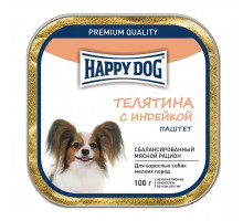 Влажный корм Happy Dog для собак мелких пород с телятиной и индейкой - 100 г х 15 шт