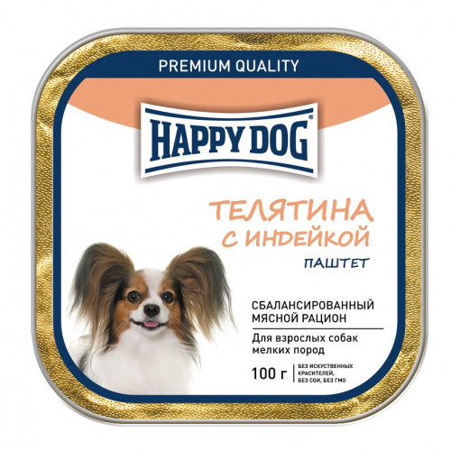 Влажный корм Happy Dog для собак мелких пород с телятиной и индейкой - 100 г х 15 шт