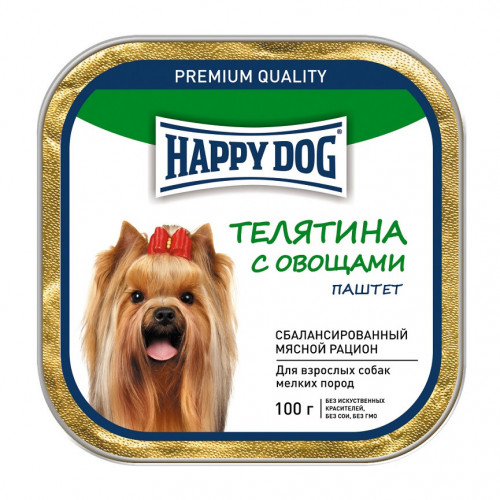 Влажный корм Happy Dog для собак мелких пород с телятиной и овощами - 100 г х 15 шт