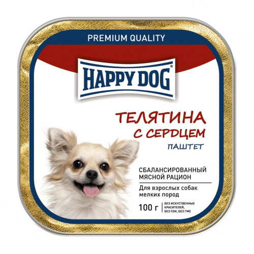 Влажный корм Happy Dog для собак мелких пород с телятиной и сердцем - 100 г х 15 шт