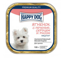 Влажный корм Happy Dog для собак мелких пород с ягнёнком, печенью, сердцем и рисом - 100 г х 15 шт
