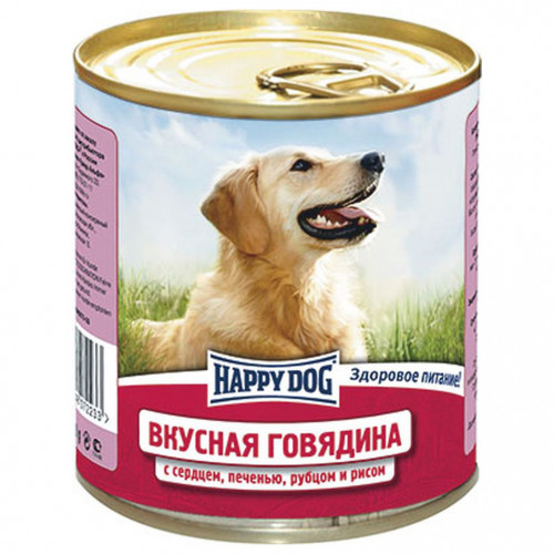 Happy Dog Вкусная Говядина с рисом, сердцем, печенью и рубцом для взрослых собак всех пород - 750 г х 12 шт