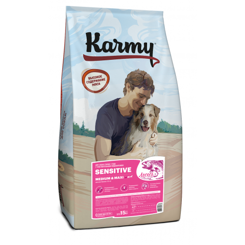 Karmy Sensetive Medium & Maxi сухой корм для взрослых собак средних и крупных пород с чувствительным пищеварением с лососем