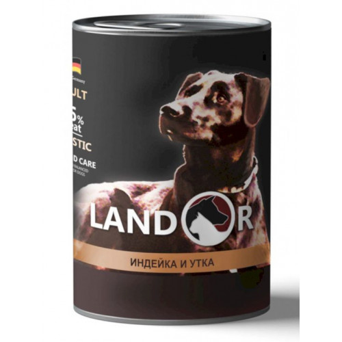 Landor влажный корм для собак всех пород с индейкой и уткой в консервах - 400 г х 6 шт.