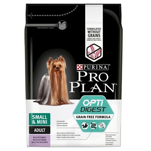 Pro Plan Optidigest Grain Free сухой беззерновой корм для взрослых собак мелких пород с чувствительным пищеварением с индейкой