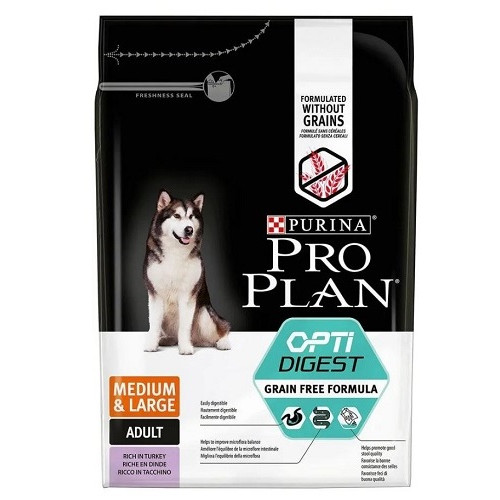 Pro Plan Optidigest Grain Free сухой беззерновой корм для взрослых собак средних и крупных пород с чувствительным пищеварением с индейкой